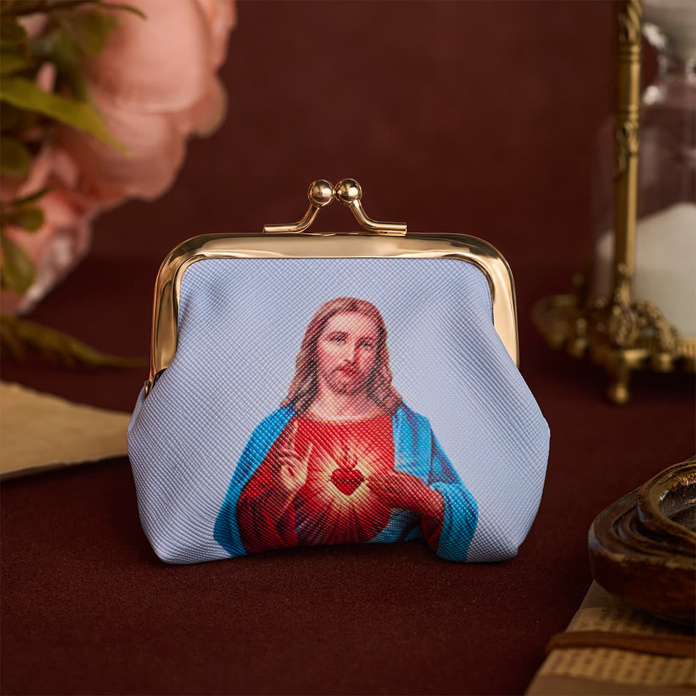 SolaceBeads Sacred Heart Rosary Case, Kiss Lock Pouch, Sacred Jesus Print: Loving Faith Storage Pouch - Sacred Heart - image 0