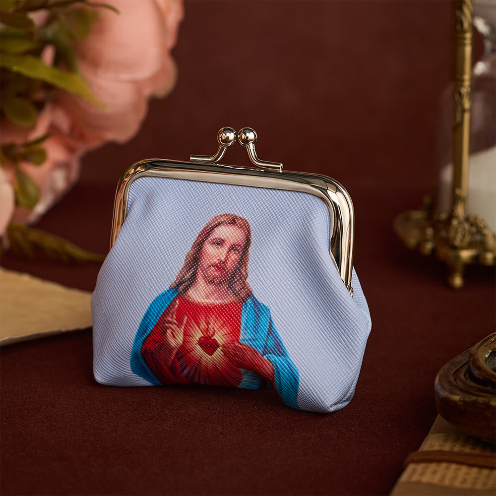 SolaceBeads Sacred Heart Rosary Case, Kiss Lock Pouch, Sacred Jesus Print: Loving Faith Storage Pouch - image 2