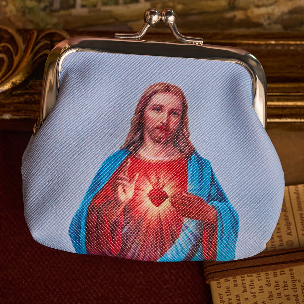 SolaceBeads Sacred Heart Rosary Case, Kiss Lock Pouch, Sacred Jesus Print: Loving Faith Storage Pouch - image 3
