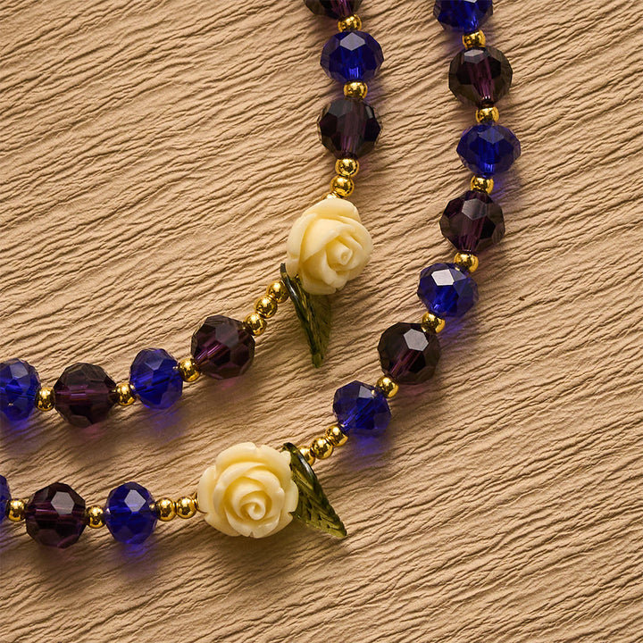 SolaceBeads Crystal Rosary, Blue Purple Beads, Cream Rose, Miraculous Medal: Sparkling Radiant Prayer  - image 4