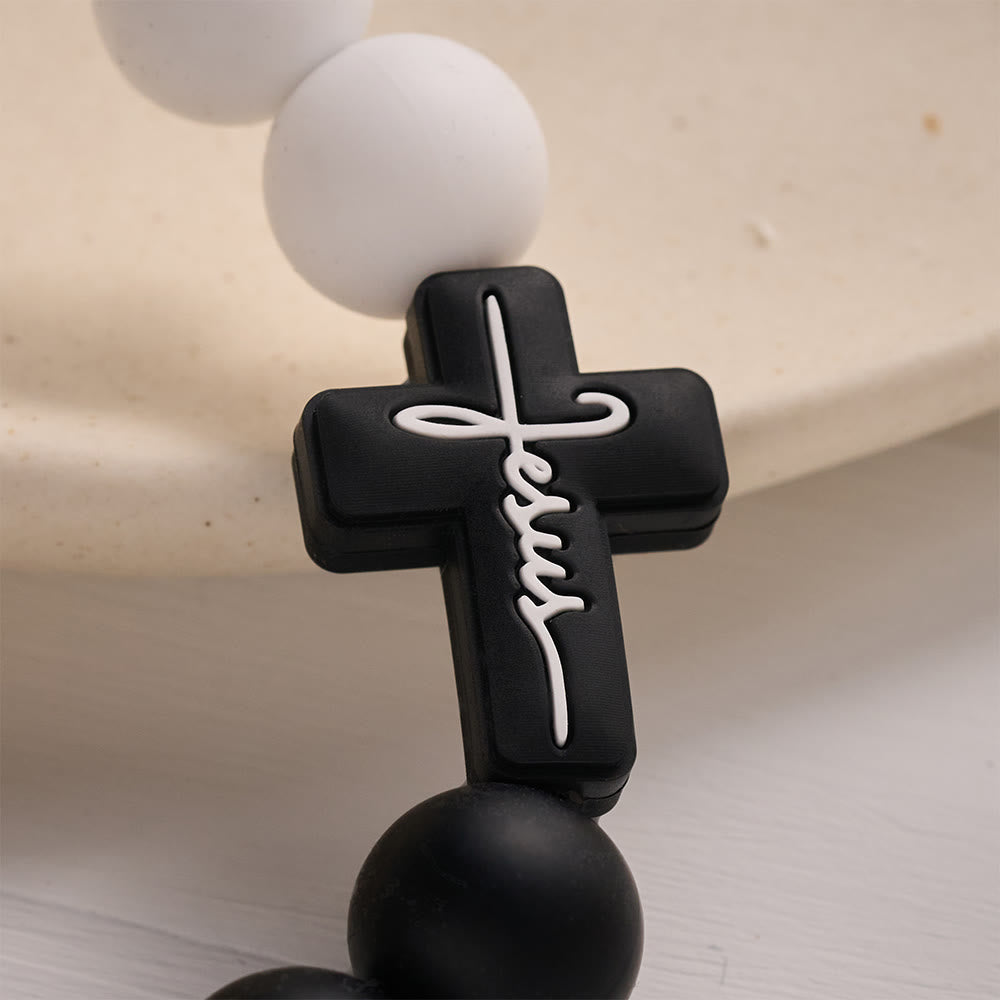 Solacebeads Black White Silicone Jesus Cross Wrist Keychain: Blessed By The Steady Grace Of Jesus - image 3