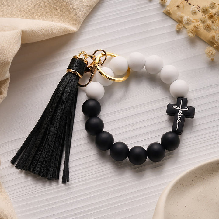 Solacebeads Black White Silicone Jesus Cross Wrist Keychain: Blessed By The Steady Grace Of Jesus - image 5