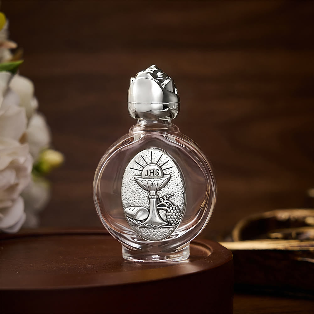 SolaceBeads Chalice Holy Bottle, Square &amp; Round Glass Vials, Eucharist Emblem: Sacred Worship Vessel - Round Silver - image 14