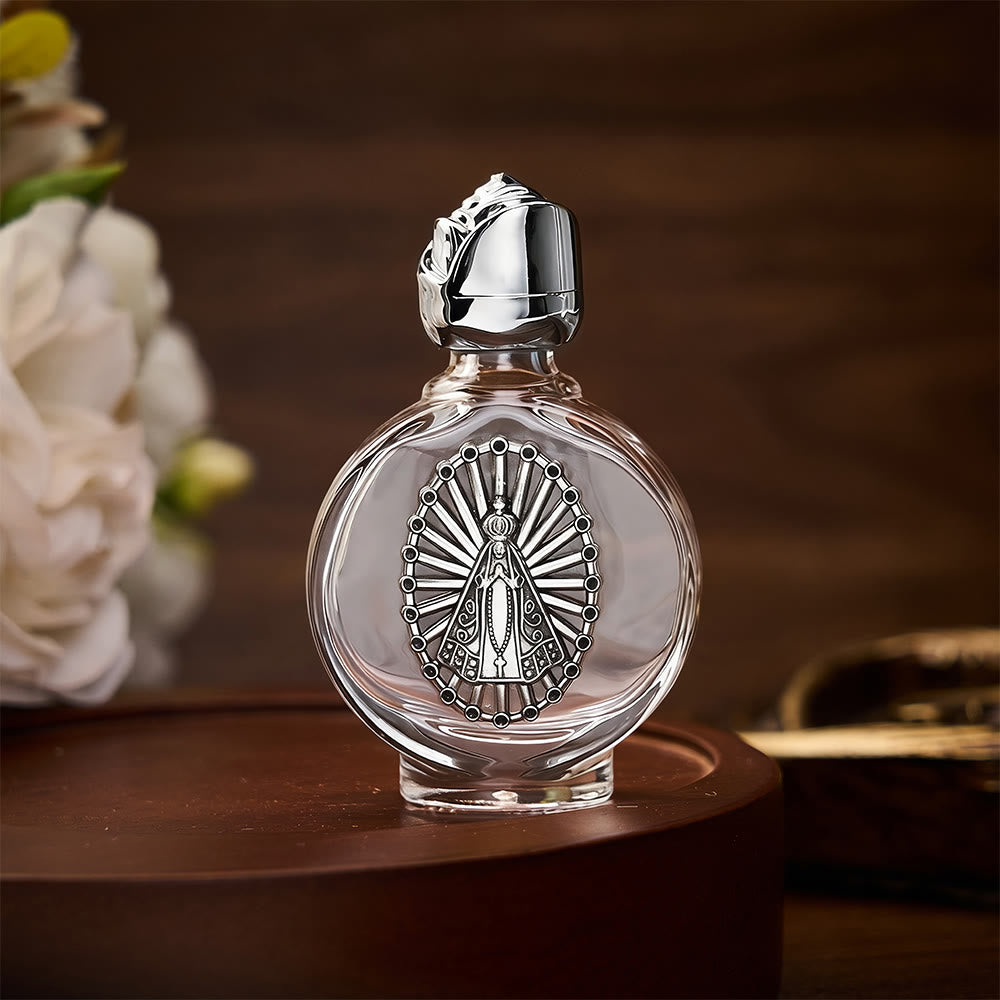 SolaceBeads Our Lady Holy Bottle, Square &amp; Round Glass Vials, Marian Emblem: Blessed Devotion Vessel - Round Silver - image 14