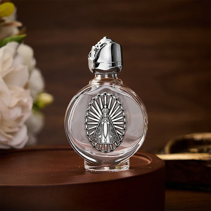 SolaceBeads Our Lady Holy Bottle, Square &amp; Round Glass Vials, Marian Emblem: Blessed Devotion Vessel - Round Silver - image 14