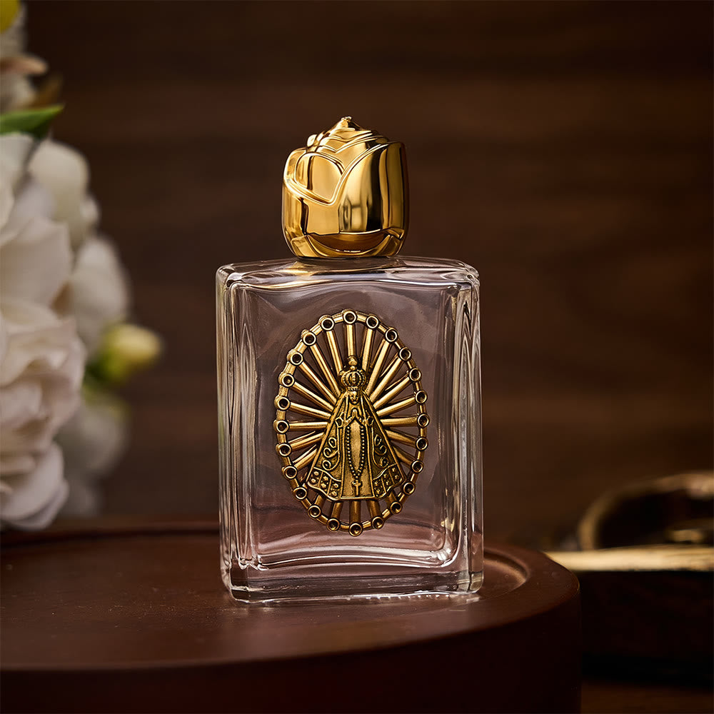 SolaceBeads Our Lady Holy Bottle, Square &amp; Round Glass Vials, Marian Emblem: Blessed Devotion Vessel - Square Gold - image 2