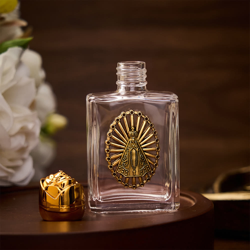 SolaceBeads Our Lady Holy Bottle, Square &amp; Round Glass Vials, Marian Emblem: Blessed Devotion Vessel - image 3