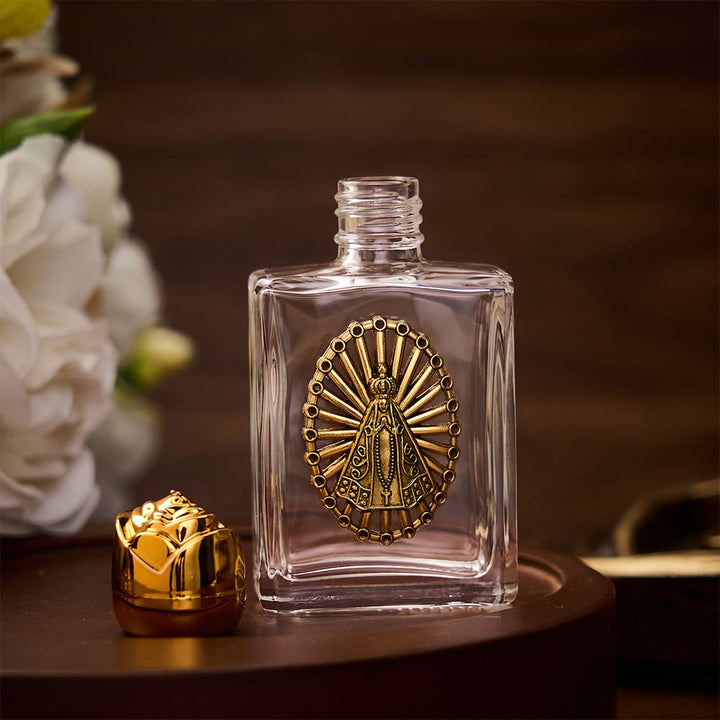 SolaceBeads Our Lady Holy Bottle, Square &amp; Round Glass Vials, Marian Emblem: Blessed Devotion Vessel - image 3
