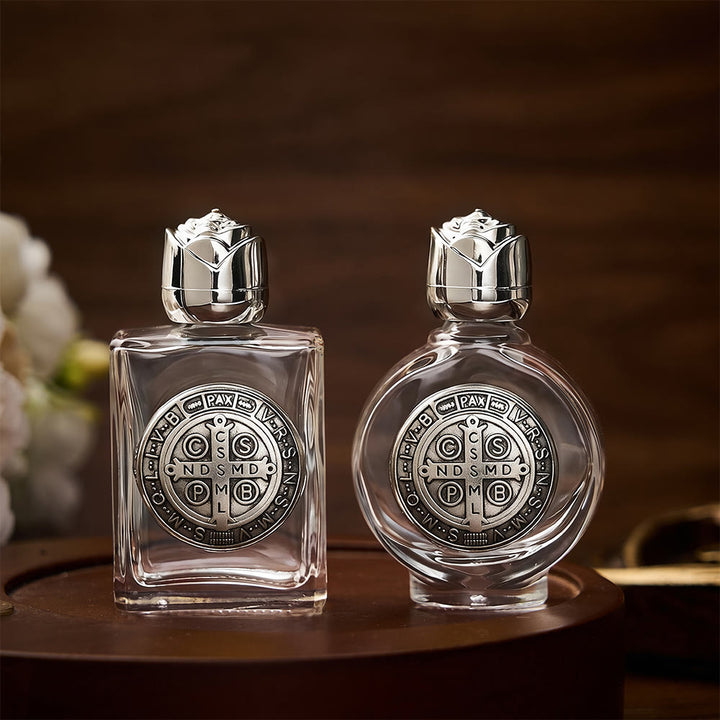 SolaceBeads St. Benedict Holy Bottle, Square &amp; Round Glass Vials, Protective Medal: Sacred Blessing Vessel - image 1