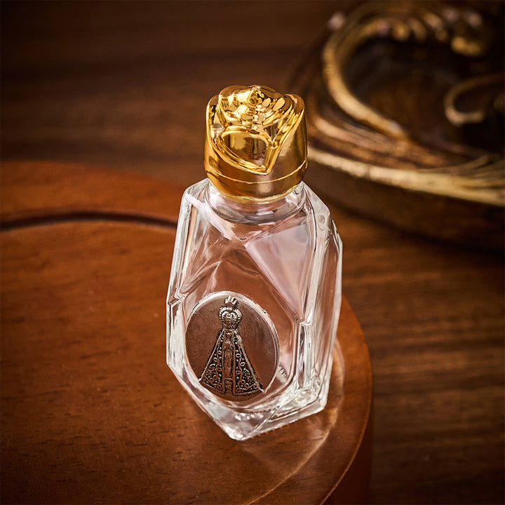 SolaceBeads Holy Bottle, Aparecida Medal, Faceted Glass with Dual Tone Caps: Prayer Devotion Vessel - image 3
