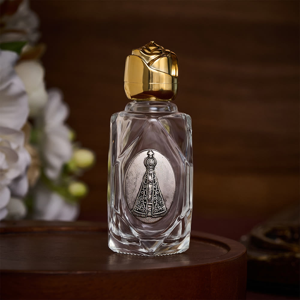 SolaceBeads Holy Bottle, Aparecida Medal, Faceted Glass with Dual Tone Caps: Prayer Devotion Vessel - Polygon Gold - image 0