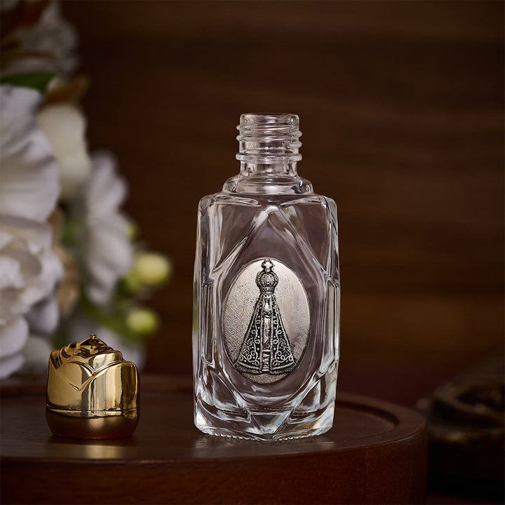 SolaceBeads Holy Bottle, Aparecida Medal, Faceted Glass with Dual Tone Caps: Prayer Devotion Vessel - image 1