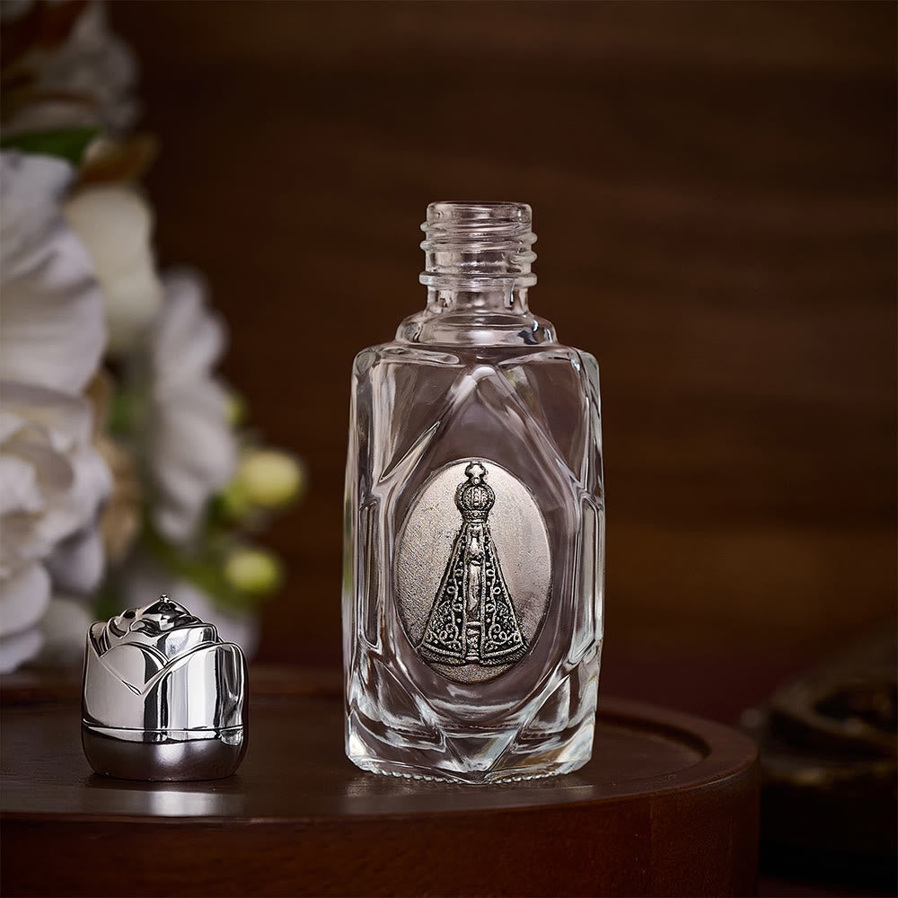 SolaceBeads Holy Bottle, Aparecida Medal, Faceted Glass with Dual Tone Caps: Prayer Devotion Vessel - image 6