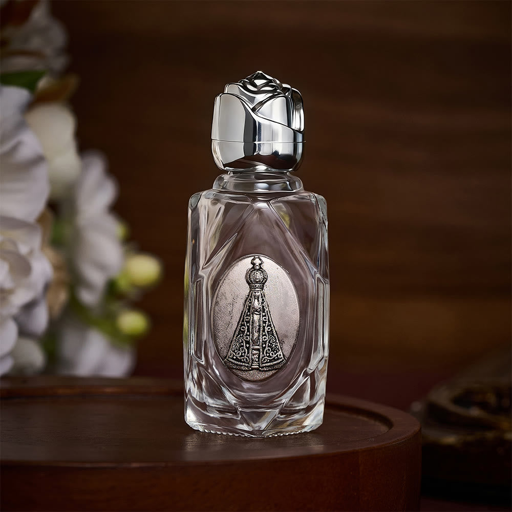 SolaceBeads Holy Bottle, Aparecida Medal, Faceted Glass with Dual Tone Caps: Prayer Devotion Vessel - Polygon Silver - image 5