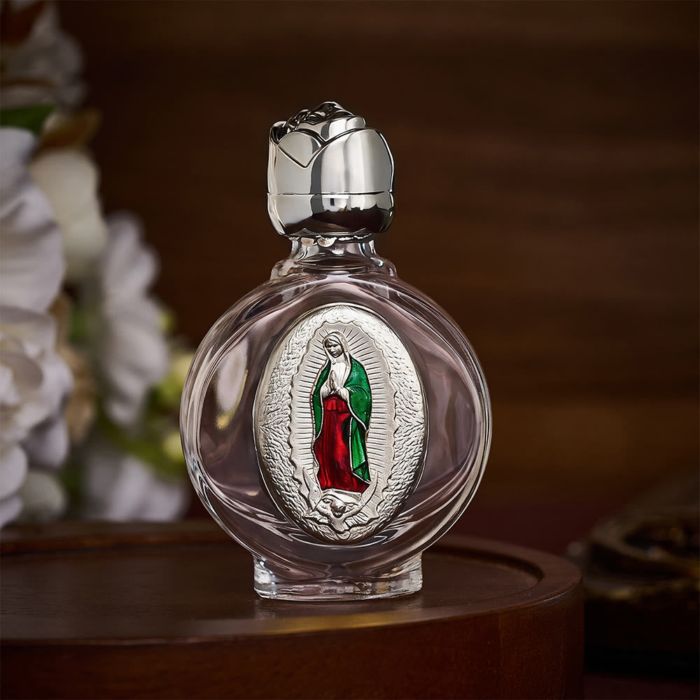 SolaceBeads Holy Water Bottle, Guadalupe Medal, Multi Shapes &amp; Dual Tone: Sacred Prayer Vessel - Round Colored Silver - image 12