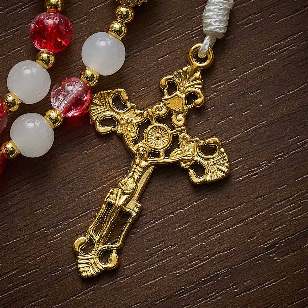 SolaceBeads Red Glass &amp; White Jade Rosary with Pearl Pater Beads: Gentle Grace for Daily Prayer - image 7