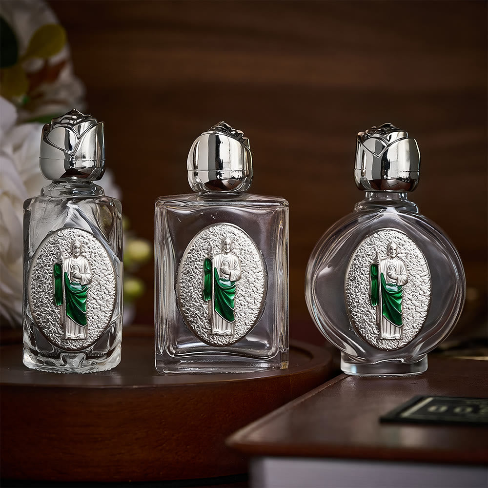 Solacebeads St. Jude Thaddeus Glass Holy Bottle: Designed For Devotions During Hardship - Silver One Set - image 1