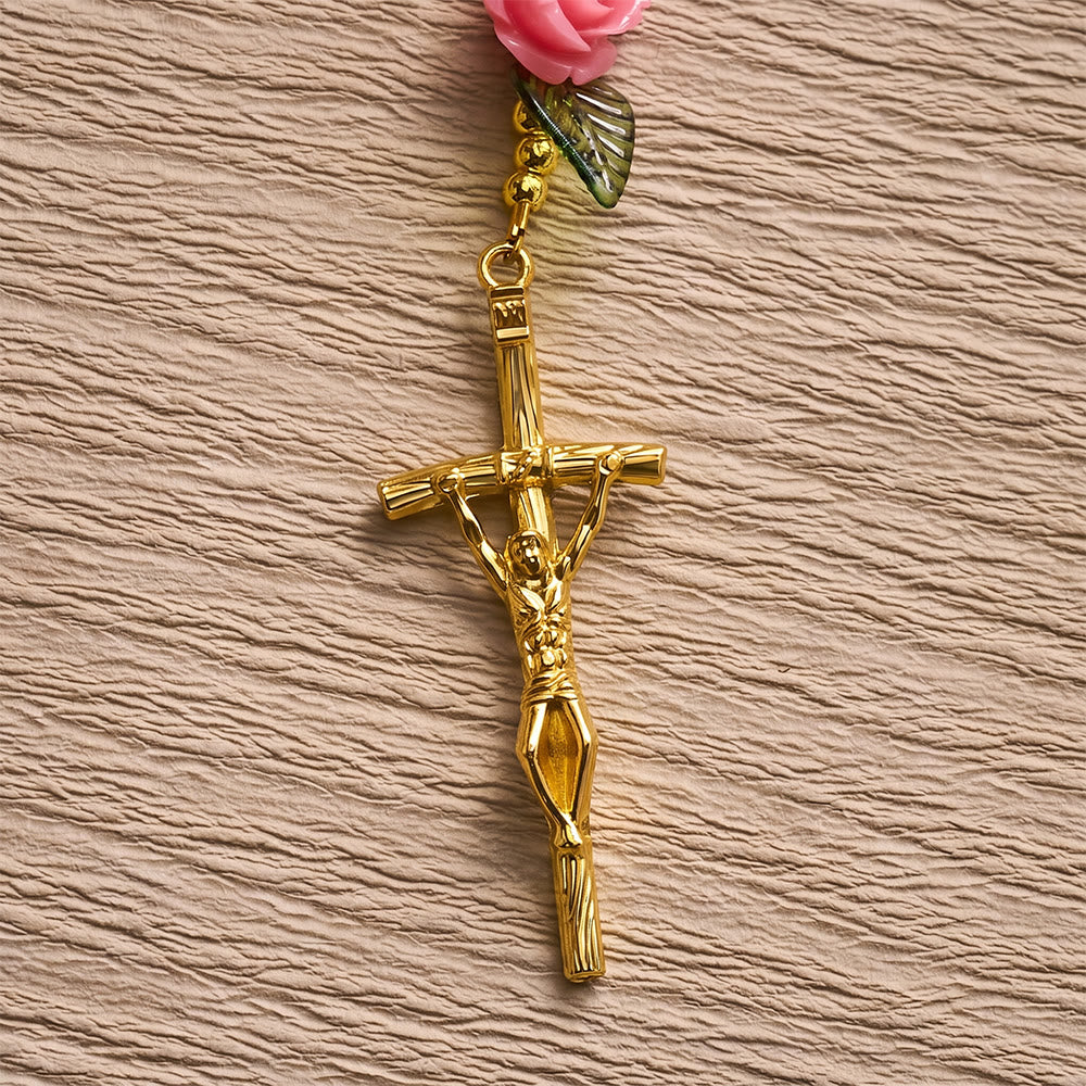 SolaceBeads Clear &amp; Pink Crystal Rosary with Pink Rose Pater Beads: Gentle Bloom for Your Daily Prayer - image 7