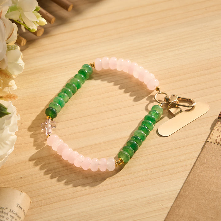 SolaceBeads Pink Green Quartzite Bead Phone Charm with Acrylic Cross: Fresh Serenity for Daily Use - Pink &amp; Green - image 0