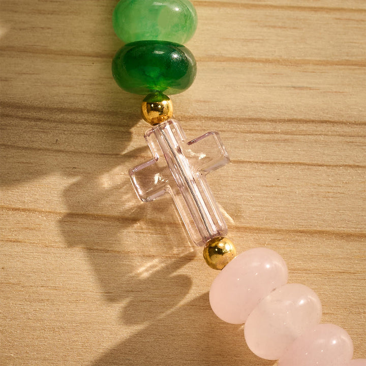SolaceBeads Pink Green Quartzite Bead Phone Charm with Acrylic Cross: Fresh Serenity for Daily Use - image 3