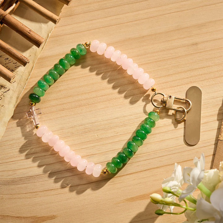 SolaceBeads Pink Green Quartzite Bead Phone Charm with Acrylic Cross: Fresh Serenity for Daily Use - image 1