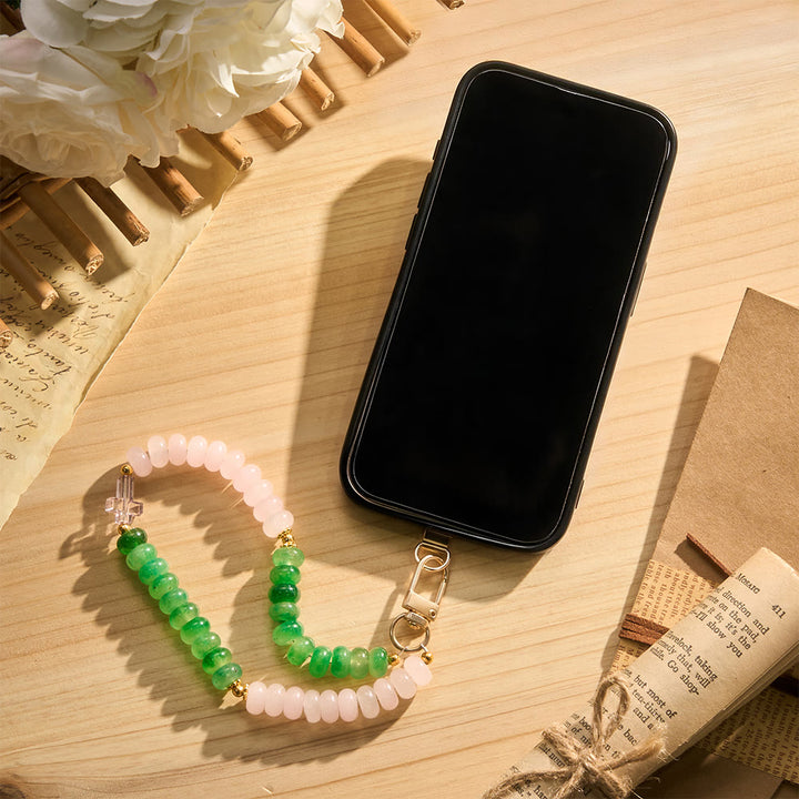 SolaceBeads Pink Green Quartzite Bead Phone Charm with Acrylic Cross: Fresh Serenity for Daily Use - image 5
