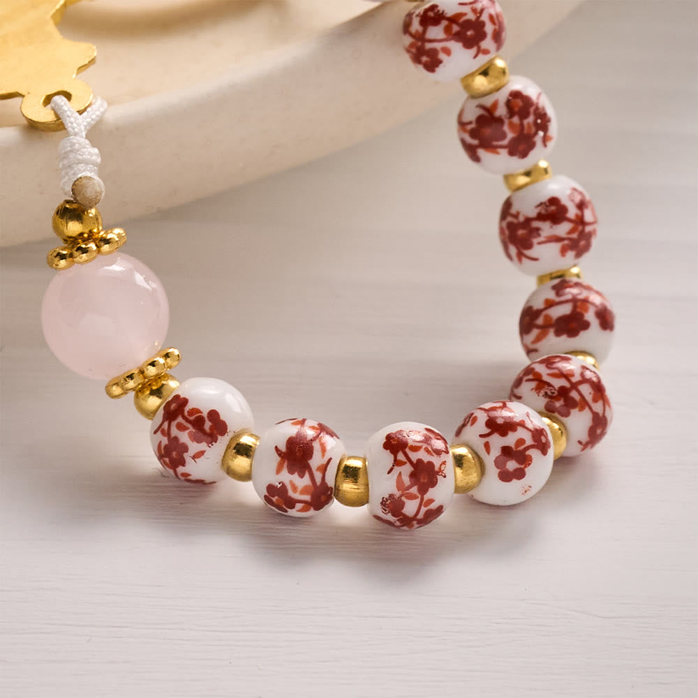 SolaceBeads Red Floral Ceramic Bead Keychain with Crucifix &amp; Chalice Charms: Blessing for Your Daily - image 2