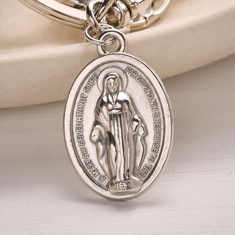SolaceBeads Transparent Tourmaline Bead Keychain with Crucifix &amp; Mary Charms: Pure Radiance for Your Daily - image 4