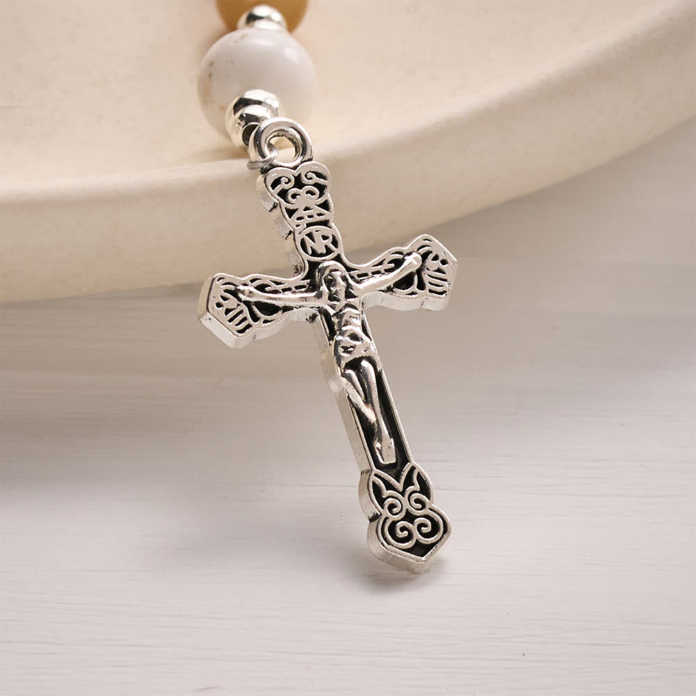 SolaceBeads Transparent Tourmaline Bead Keychain with Crucifix &amp; Mary Charms: Pure Radiance for Your Daily - image 3