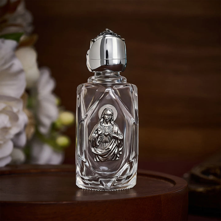 SolaceBeads Holy Water Bottle, Sacred Heart Image, Dual Tone Caps: Blessed Prayer Container - Polygon Silver - image 5