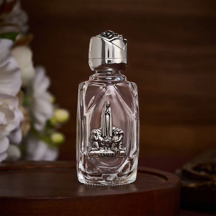 SolaceBeads Holy Water Bottle, Fatima Medal, Faceted Glass with Dual Tone Caps: Blessed Prayer Vessel - Polygon Silver - image 5