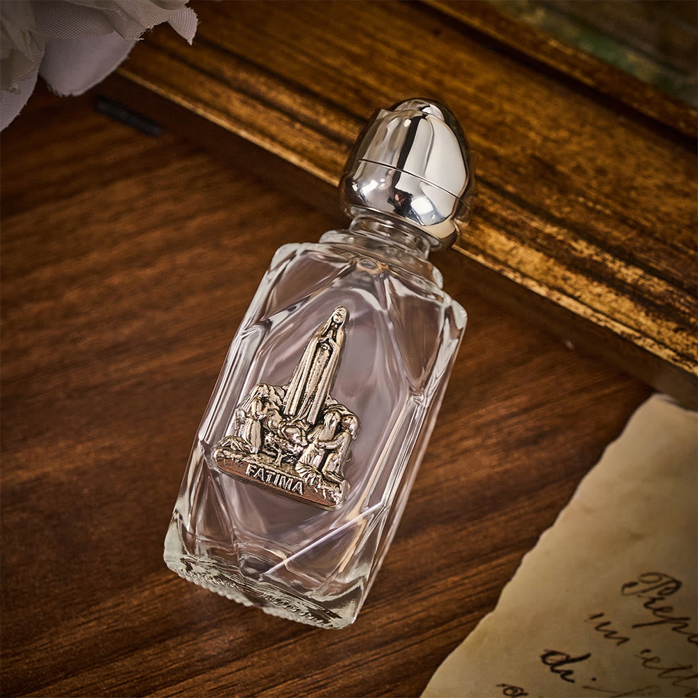 SolaceBeads Holy Water Bottle, Fatima Medal, Faceted Glass with Dual Tone Caps: Blessed Prayer Vessel - image 9
