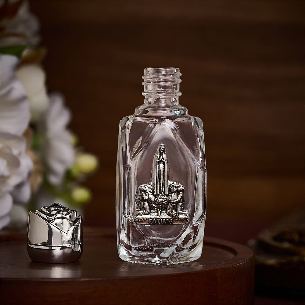 SolaceBeads Holy Water Bottle, Fatima Medal, Faceted Glass with Dual Tone Caps: Blessed Prayer Vessel - image 6