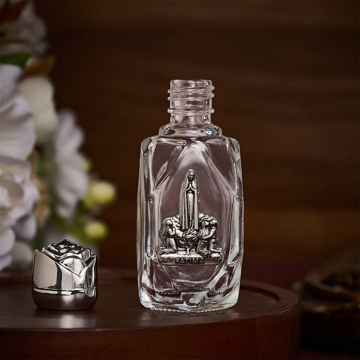 SolaceBeads Holy Water Bottle, Fatima Medal, Faceted Glass with Dual Tone Caps: Blessed Prayer Vessel - image 6