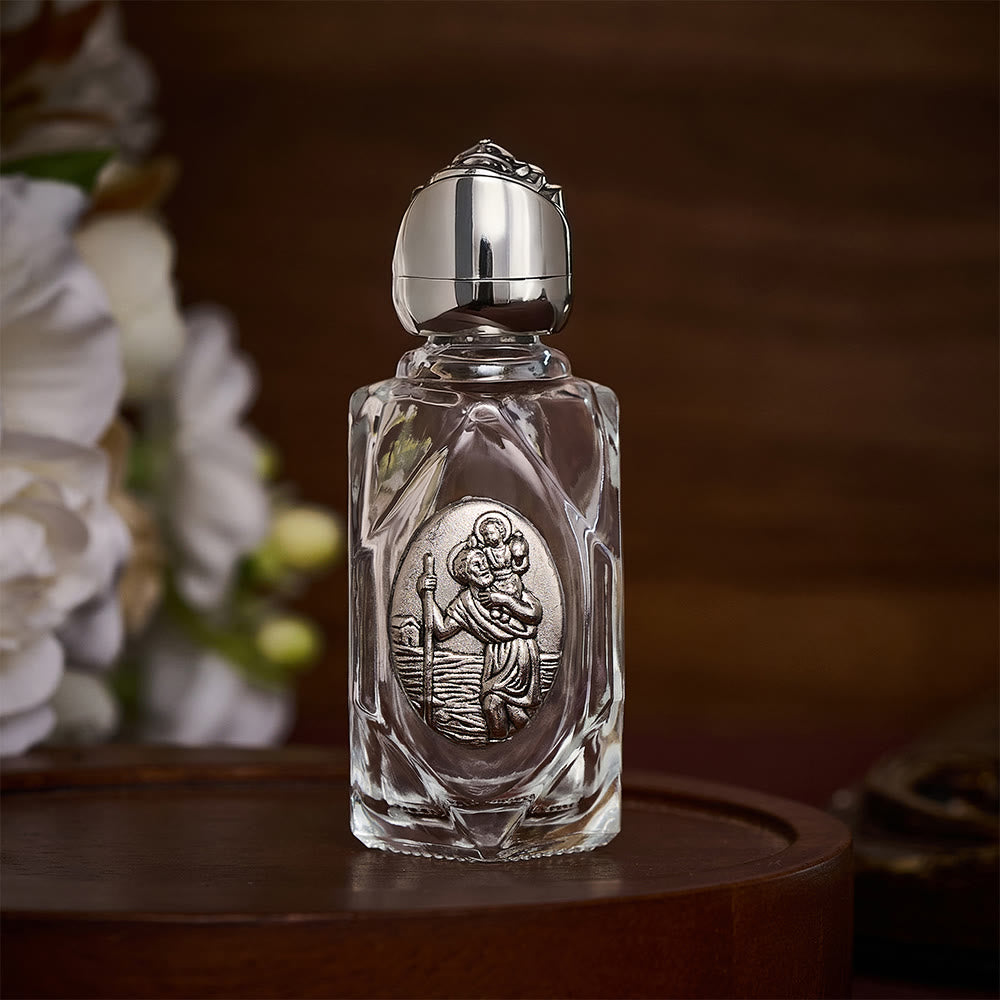 Solacebeads St. Christopher Polygon Glass Holy Bottle: Designed For Travel Blessings  - Silver - image 5
