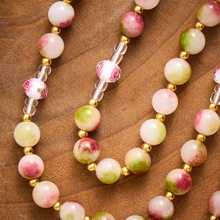 SolaceBeads Devotion Stone Rosary, Watermelon Tourmaline Beads, Floral Glass, Madonna Medal &amp; Crucifix - image 6