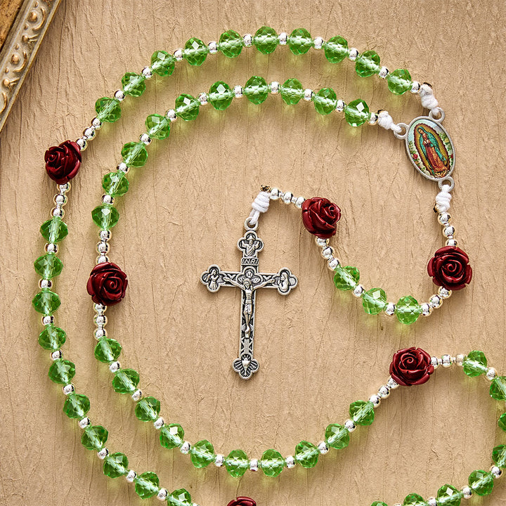 SolaceBeads Apple Green Crystal Rosary, Rose Beads, Guadalupe Medal: Gentle Light for Devotion - image 4