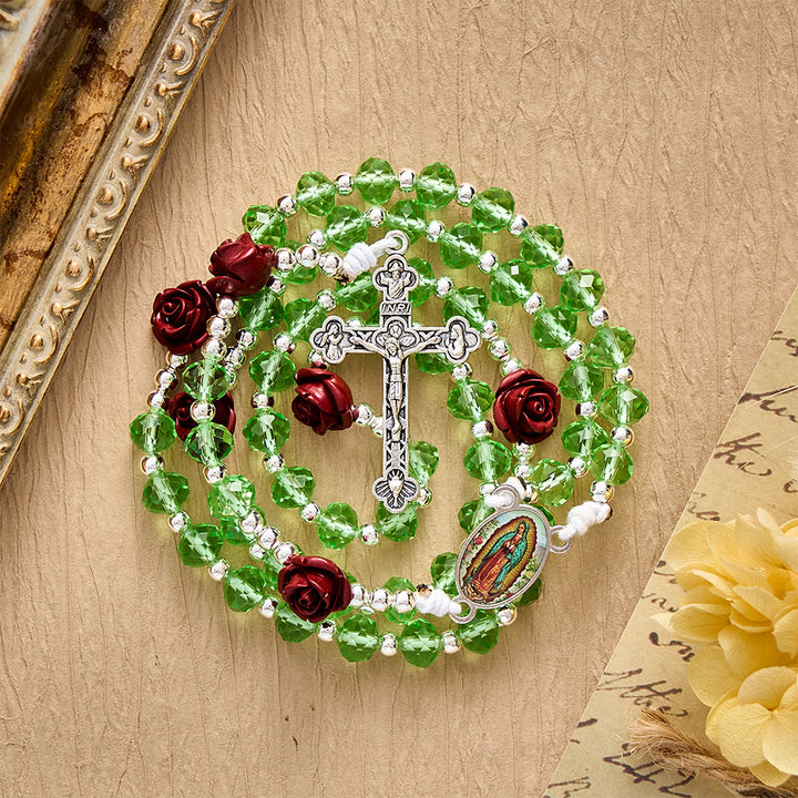 SolaceBeads Apple Green Crystal Rosary, Rose Beads, Guadalupe Medal: Gentle Light for Devotion - image 8