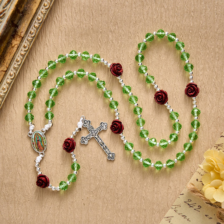 SolaceBeads Apple Green Crystal Rosary, Rose Beads, Guadalupe Medal: Gentle Light for Devotion - image 3