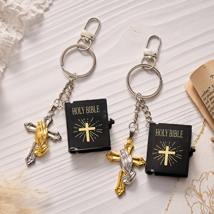 Solacebeads Mini Holy Bible &amp; Praying Hands Cross Keychain: Guard Your Daily Journey - image 0