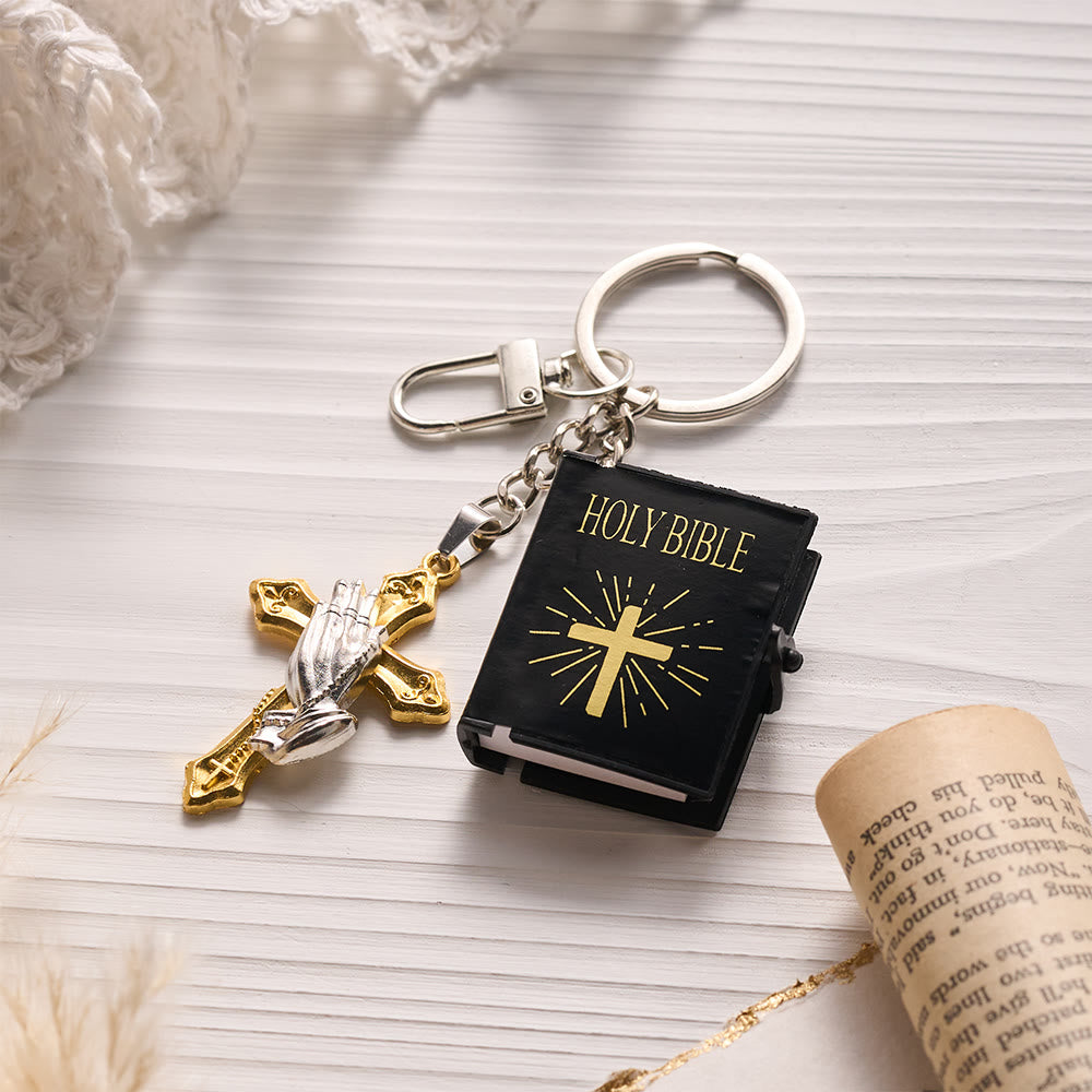 Solacebeads Mini Holy Bible &amp; Praying Hands Cross Keychain: Guard Your Daily Journey - image 10
