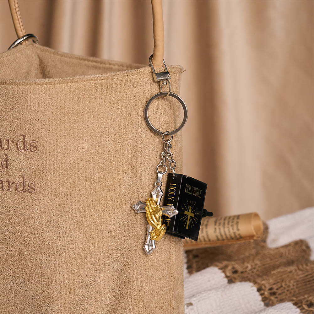 Solacebeads Mini Holy Bible &amp; Praying Hands Cross Keychain: Guard Your Daily Journey - image 7