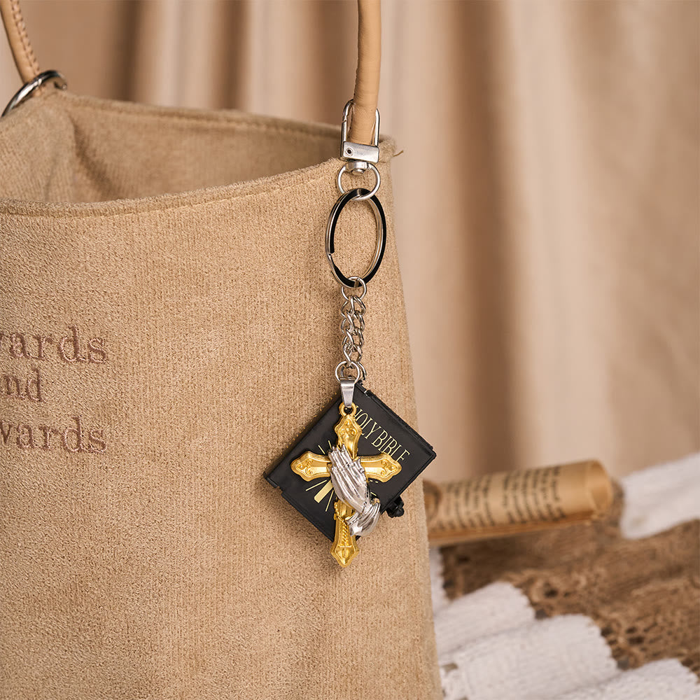 Solacebeads Mini Holy Bible &amp; Praying Hands Cross Keychain: Guard Your Daily Journey - image 6