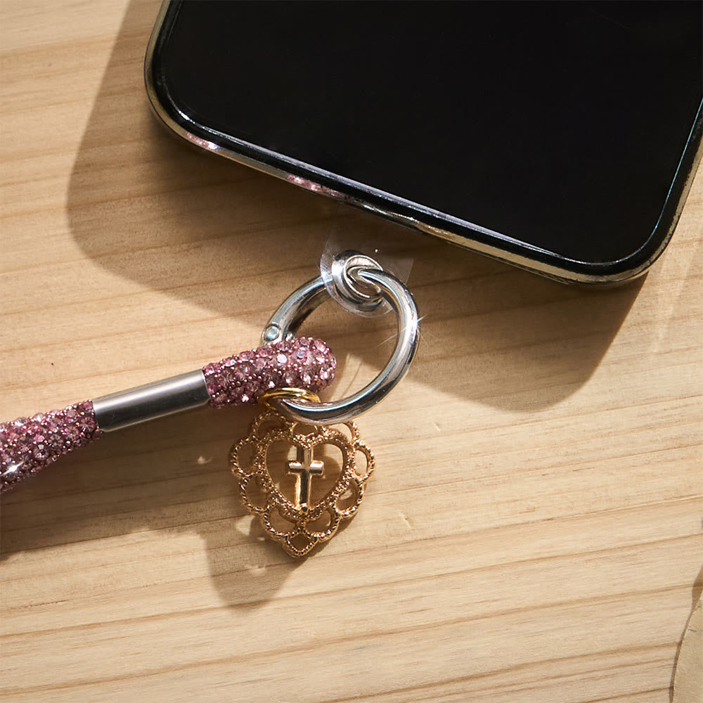 SolaceBeads Rhinestone Heart Cross Phone Charm Wrist Lanyard: Adorned With Faith Sparkle - image 8
