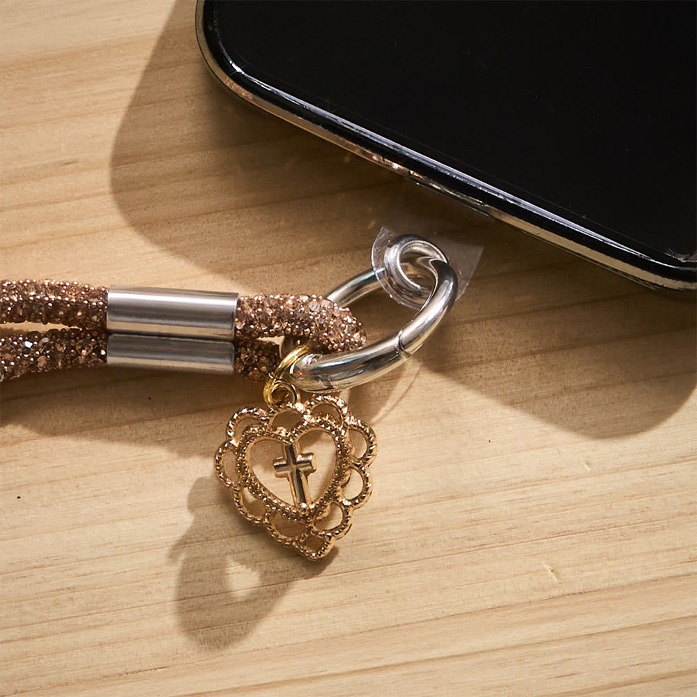 SolaceBeads Rhinestone Heart Cross Phone Charm Wrist Lanyard: Adorned With Faith Sparkle - image 9