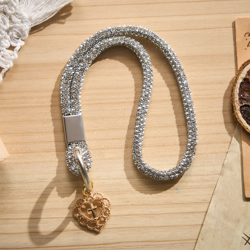 SolaceBeads Rhinestone Heart Cross Phone Charm Wrist Lanyard: Adorned With Faith Sparkle - image 12