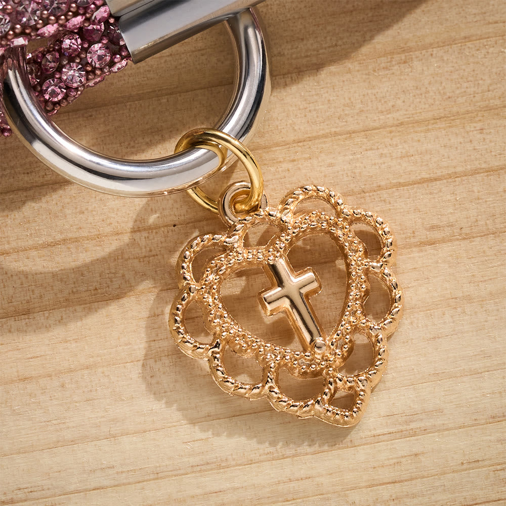 SolaceBeads Rhinestone Heart Cross Phone Charm Wrist Lanyard: Adorned With Faith Sparkle - image 4