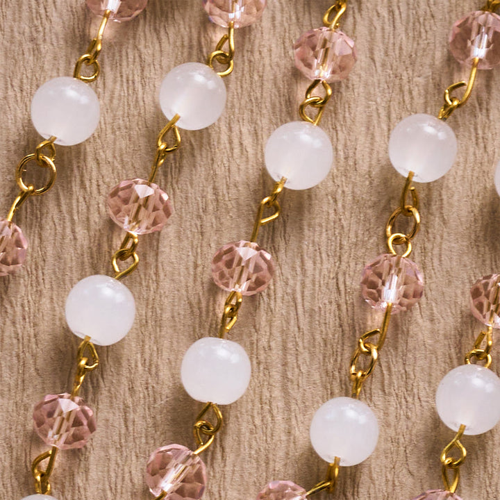SolaceBeads Pink Crystal &amp; Jade Rosary, Guadalupe Medal, Rhinestone Cross: Soft Light In Prayer - image 4