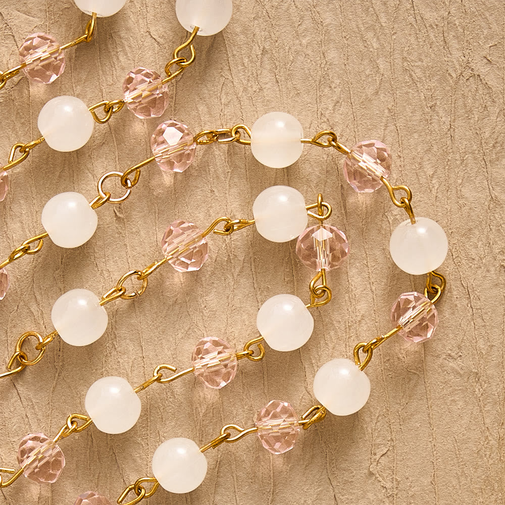 SolaceBeads Pink Crystal &amp; Jade Rosary, Guadalupe Medal, Rhinestone Cross: Soft Light In Prayer - image 10