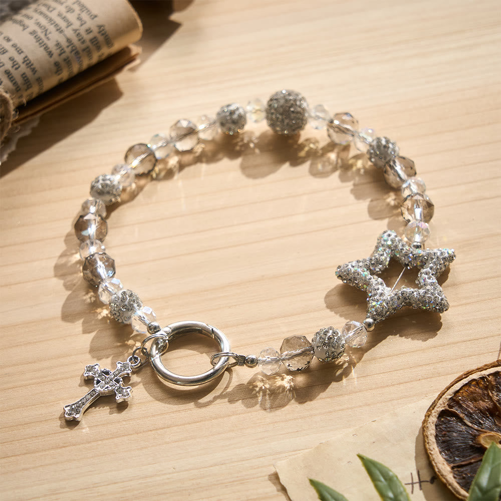 SolaceBeads Silver Clear Crystal Beaded Phone Charm: Blessed by the starlight grace of faith - image 7